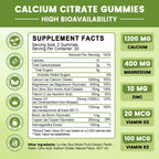 Calcium Citrate 1200mg with Vitamin D3, Calcium Gummies for Women, Calcium Supplements for Bone, Muscle, Immune Support, Sugar Free, Pineapple Flavor - 60 Gummies