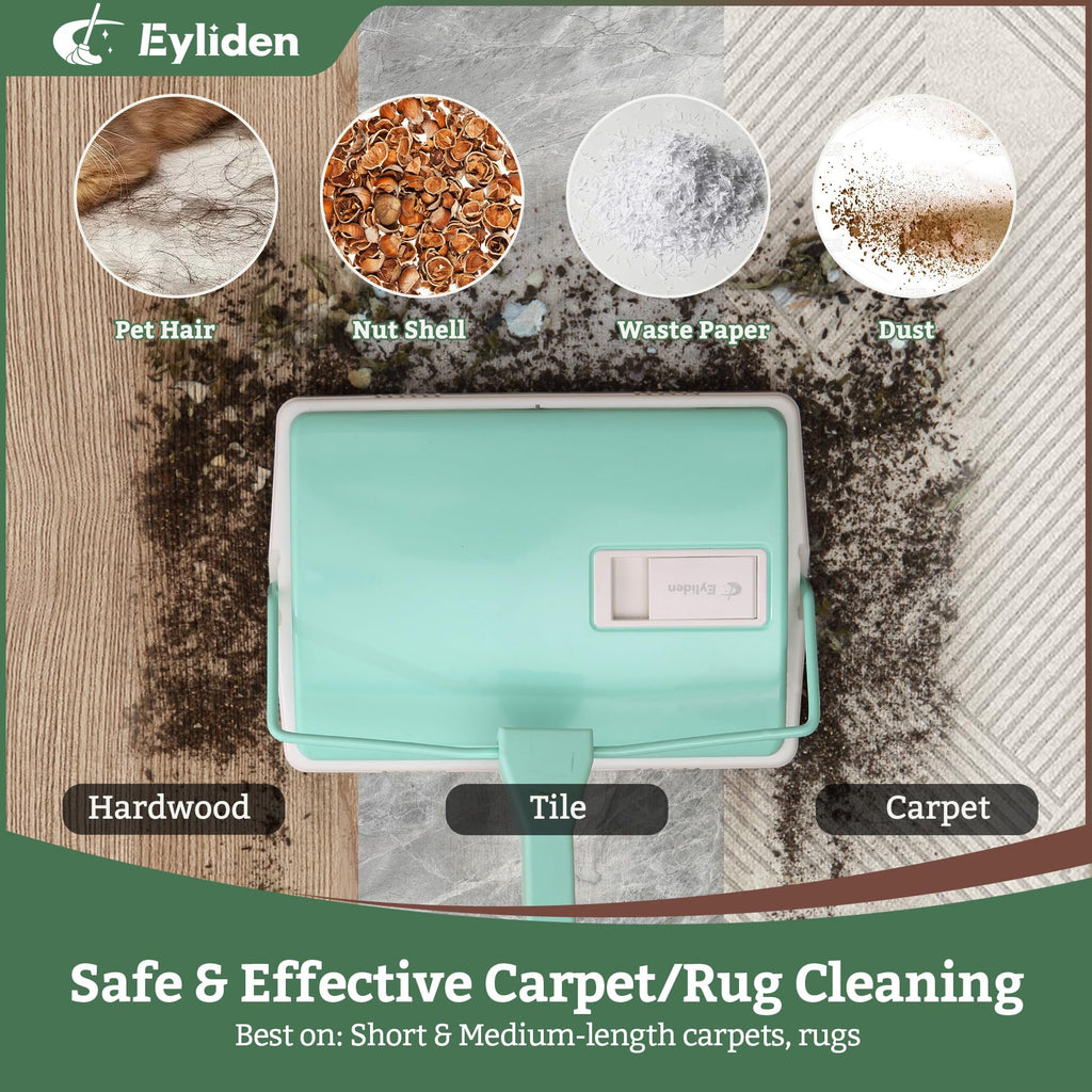 Eyliden X-Large Carpet Sweeper - Quiet Manual Sweeper for Carpets & Rugs | 1 Extra Refill Roller Brush | Non-Electric, Hand Push, Quietly Cleans Debris and Messes, Restaurant Roller Broom, Mint