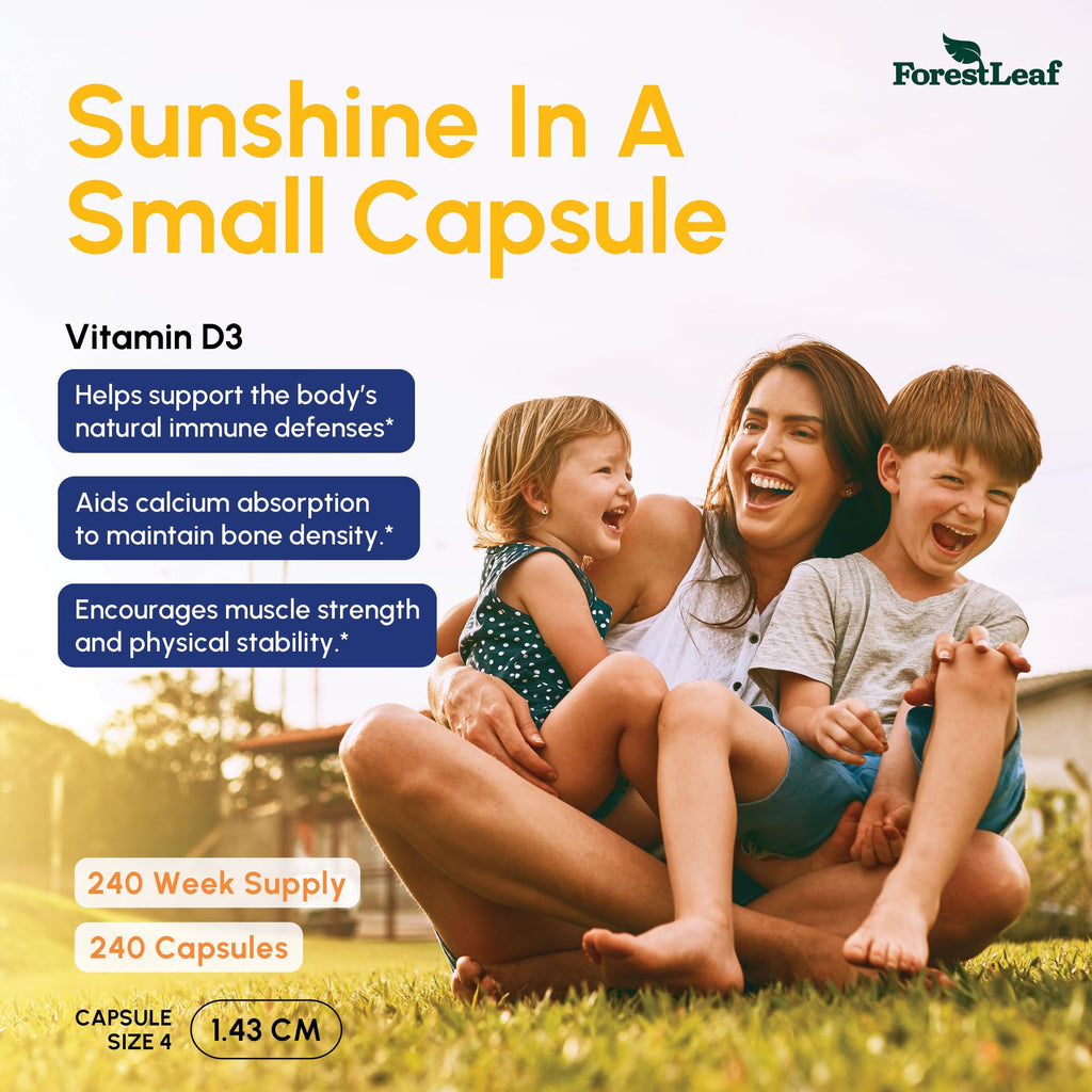 ForestLeaf Vitamin D3 50,000 IU | VIT D - VIT D3 Vitamin D Supplement for Women and Men | Bone Health, Teeth, Immune Support | Easy to Swallow Pills | High Potency WEEKLY Dose, 4-Year Supply, 240 Caps