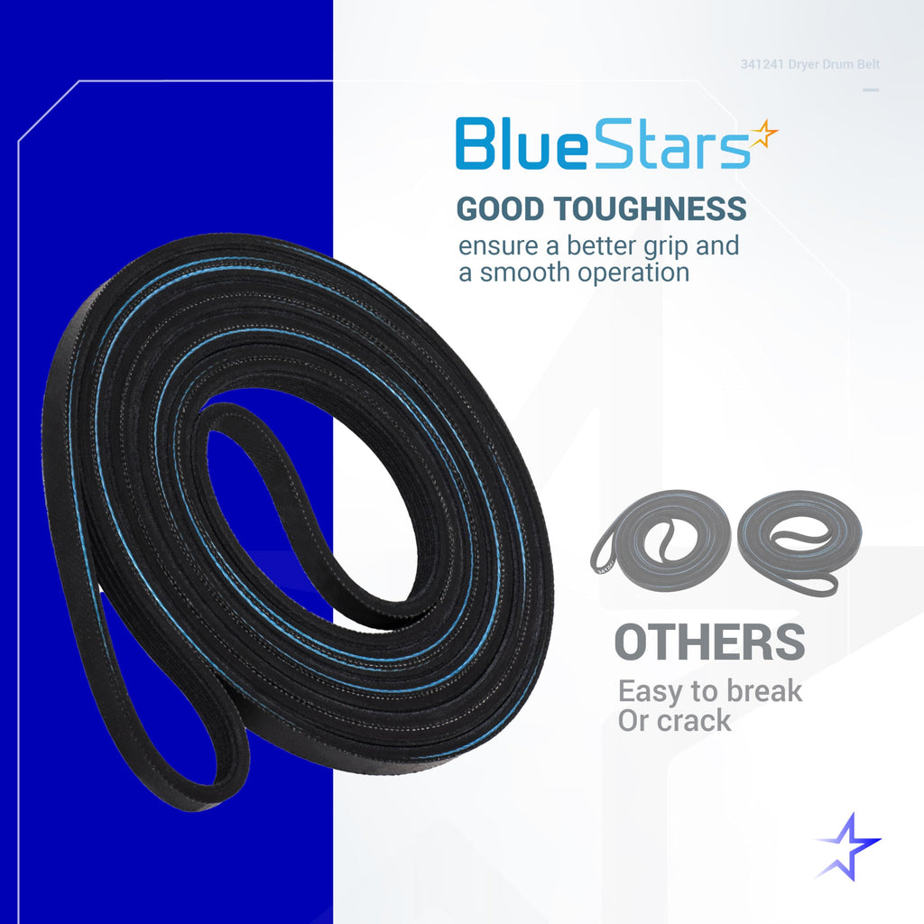 BlueStars 341241 Dryer Drum Belt - Compatible with Whirlpool Kenmore Dryers - Replaces 8066065 AP2946843 W10127457 PS346995 14210003 31531589 31001026 3394651 529597 - Pack of 4
