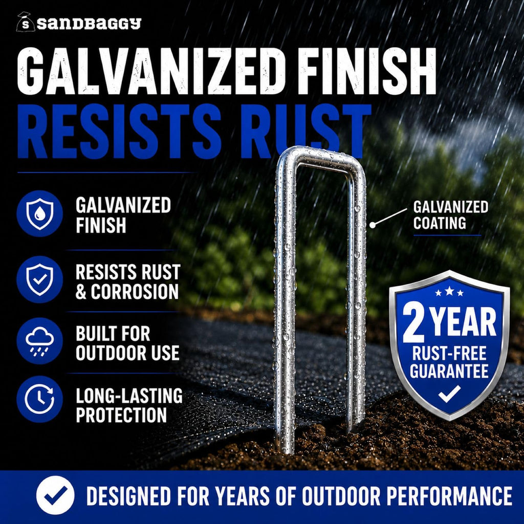 Sandbaggy 200-Count Rust-Free 6-Inch Landscape Staples (11 Gauge Steel) - Galvanized SOD Garden Stakes Pin ~ Trusted by Farmers & Contractors Across the USA