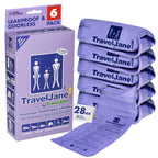 TravelJane Resealable Disposable Urinal Bags 28oz (6 Pack) – Travel Urinal for Women, Men & Kids – Odorless Leakproof Portable Urine Bags – Ideal for Camping, Emergencies & Long Car Rides (TJ1T-C)