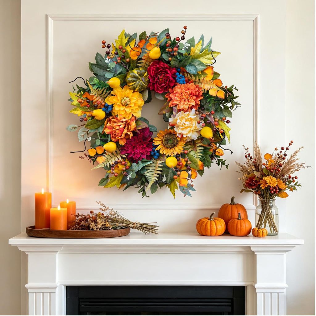 Pinkpuii 24 Inch Harvest Fall Wreaths for Front Door Outside,Porch,Entryway