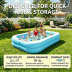 Sumbee Inflatable Pool for Kids and Adults, 103" x 69" x 20" Oversized Thickened Blow Up Swimming Family Pool for Toddlers Outdoor Patio Backyard Garden Deck Summer Party, Full Size Rectangular Blue