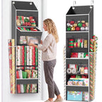 Over Door Wrapping Paper Organizer Storage with 3 Removable Drawers & Side Pockets – Dual Use Design with Elastic Straps – Christmas Gift Wrap Storage for Ribbons, Bows, Ornament and Other Tools 1Pack