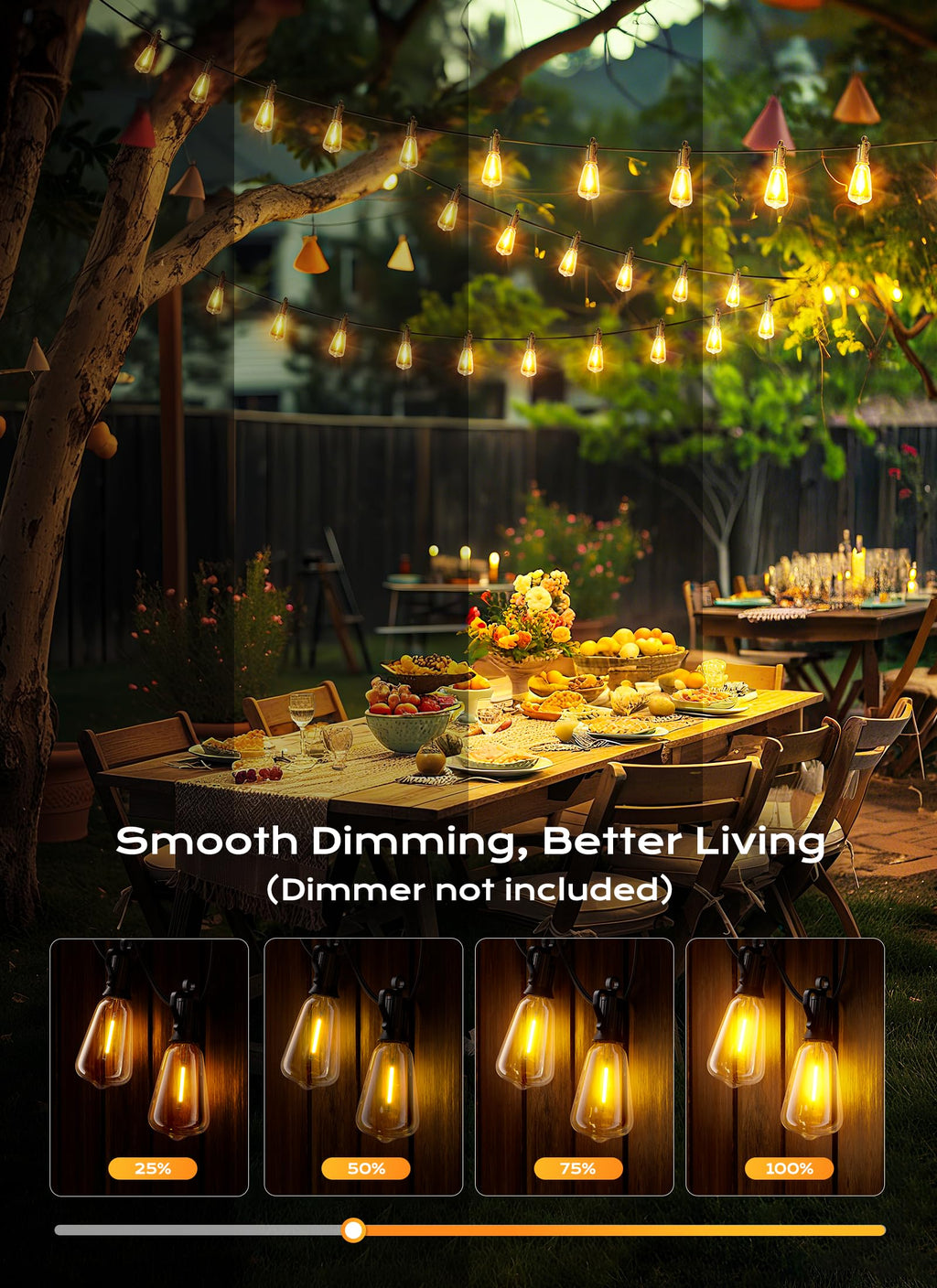 Brightown Outdoor String Lights Patio Lights 100FT ST38 Waterproof Dimmable