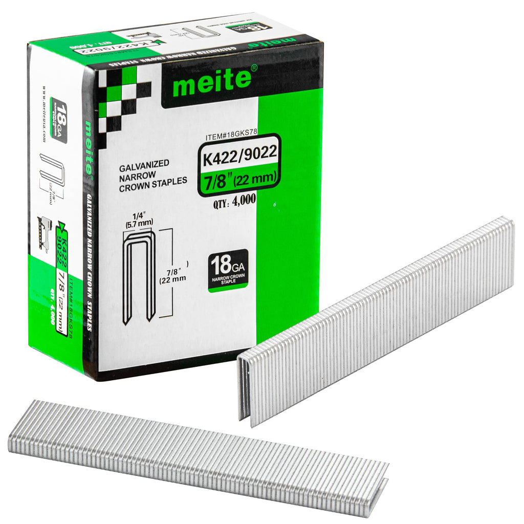 meite 18 Gauge 1/4-Inch Narrow Crown Staples, 7/8-Inch Length Heavy Duty Galvanized Upholstery Staples for Electric or Pneumatic Narrow Crown Staple Guns (10 Boxes)