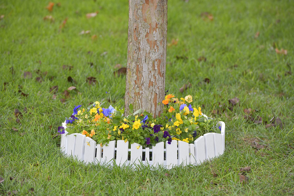 EasyFlex No-Dig Landscape Edging with Anchoring Spikes, 4.5 in. Tall Decorative Adirondack Wood-Look Fence Garden Border, 15 Foot Kit, White (3600WT-15C-6)