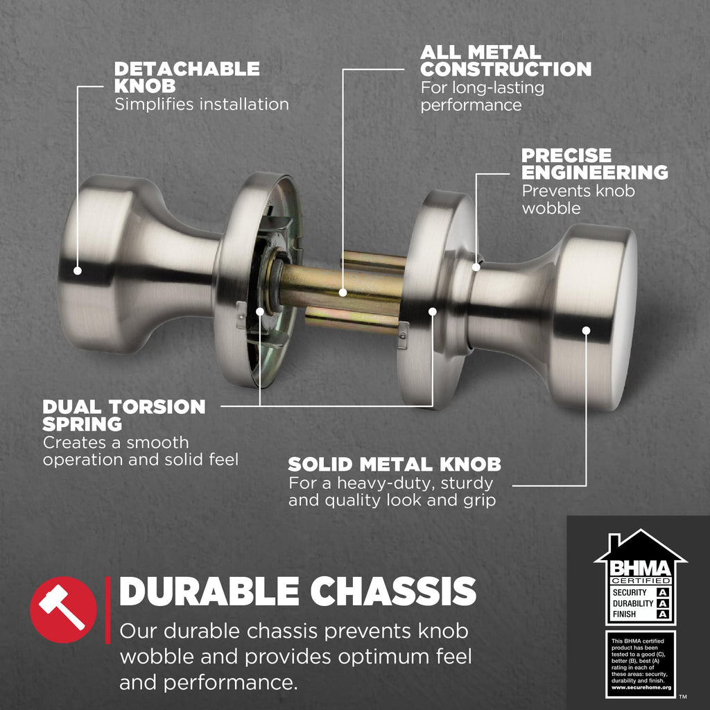 Kwikset Pismo Interior Passage Door Knob, Handle For Closet and Hallway Doors, Non-Locking Doorknob in Satin Nickel, with Microban Protection