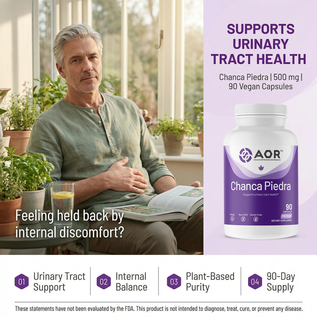 AOR Chanca Piedra 500mg 90 Vegan Capsules, 90-Day Supply Herbal Supplement for Urinary Tract & Fluid Balance, Gluten-Free, Non-GMO