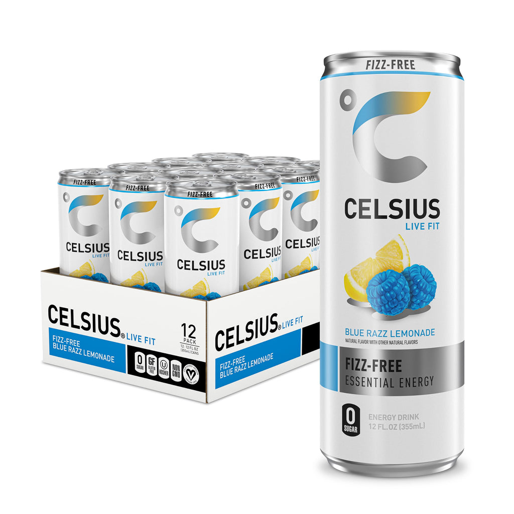 CELSIUS Fizz Free Blue Razz Lemonade, Sugar Free Energy Drink, 12 Fl Oz (Pack of 12)