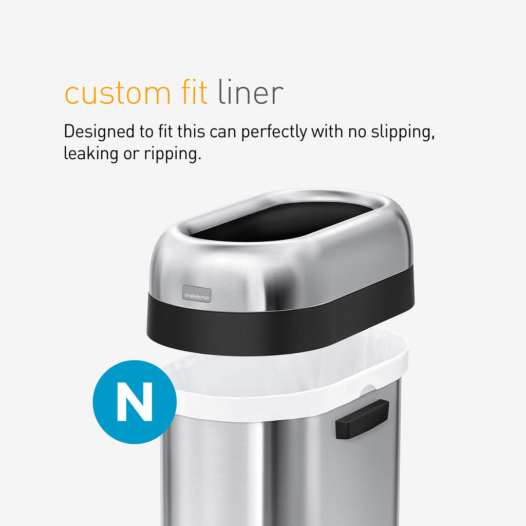 simplehuman 50 Liter / 13.2 Gallon Slim Open Top Trash Can, Commercial Grade Heavy Gauge Brushed Stainless Steel