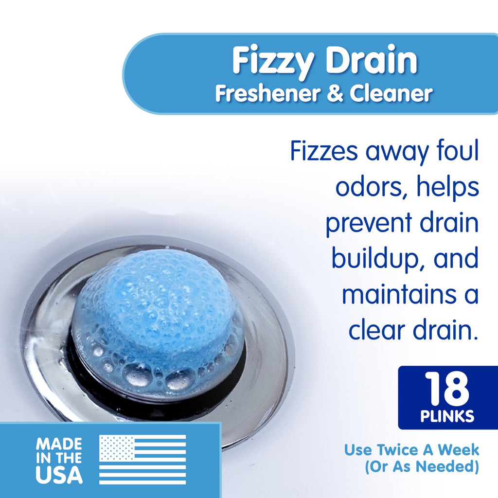 Plink Fizzy Drain Cleaner and Freshener, Prevents Drain Clogs and Buildup, Removes Odors from Bathroom and Kitchen Sinks, Septic-Friendly, Made in the USA, Lemon Scent, 18 Tablets