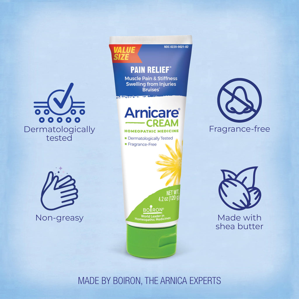Boiron Arnicare Cream for Joint Pain, Muscle Pain, Swelling, Soreness, Stiffness, and Bruises - Fast Absorbing and Fragrance-Free - 4.2 oz