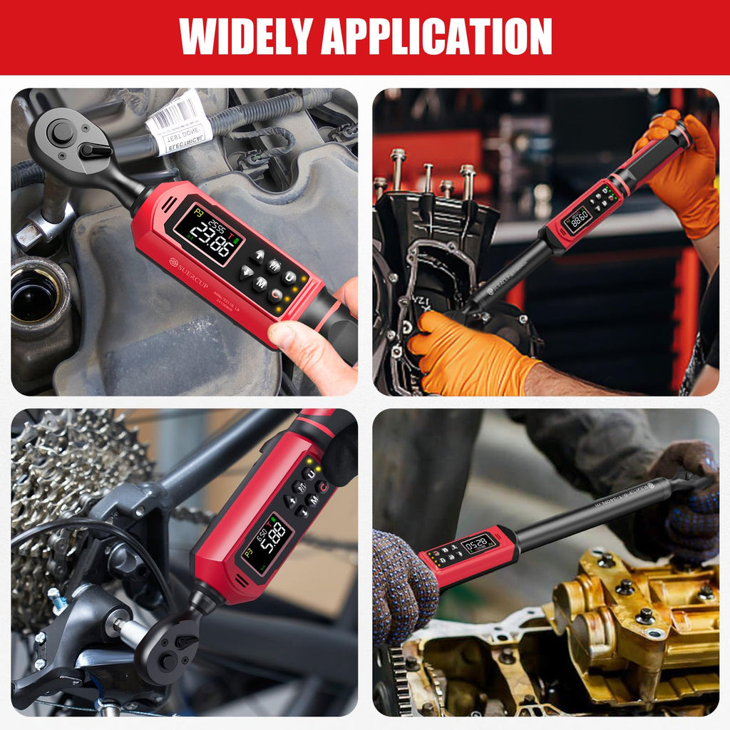 SUERCUP 3/8"&1/2" Digital Torque Wrench Set(0.66-44.29Ft.Lb/0.9-60N.m&3.8-250.8Ft.Lb/5.1-340Nm), ±1% Accuracy with Vibration, Buzzer,LED Notification and Five Units of Measure, for Car,Moto, DIY