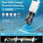 Cordless Pool Vacuum with Telescopic Pole, Powerful 30 GPM Suction, Advanced Dual Filtration, Replaceable Battery, 1H Runtime, Handheld Pool Cleaner for Above Ground and Inground Pools, Blue