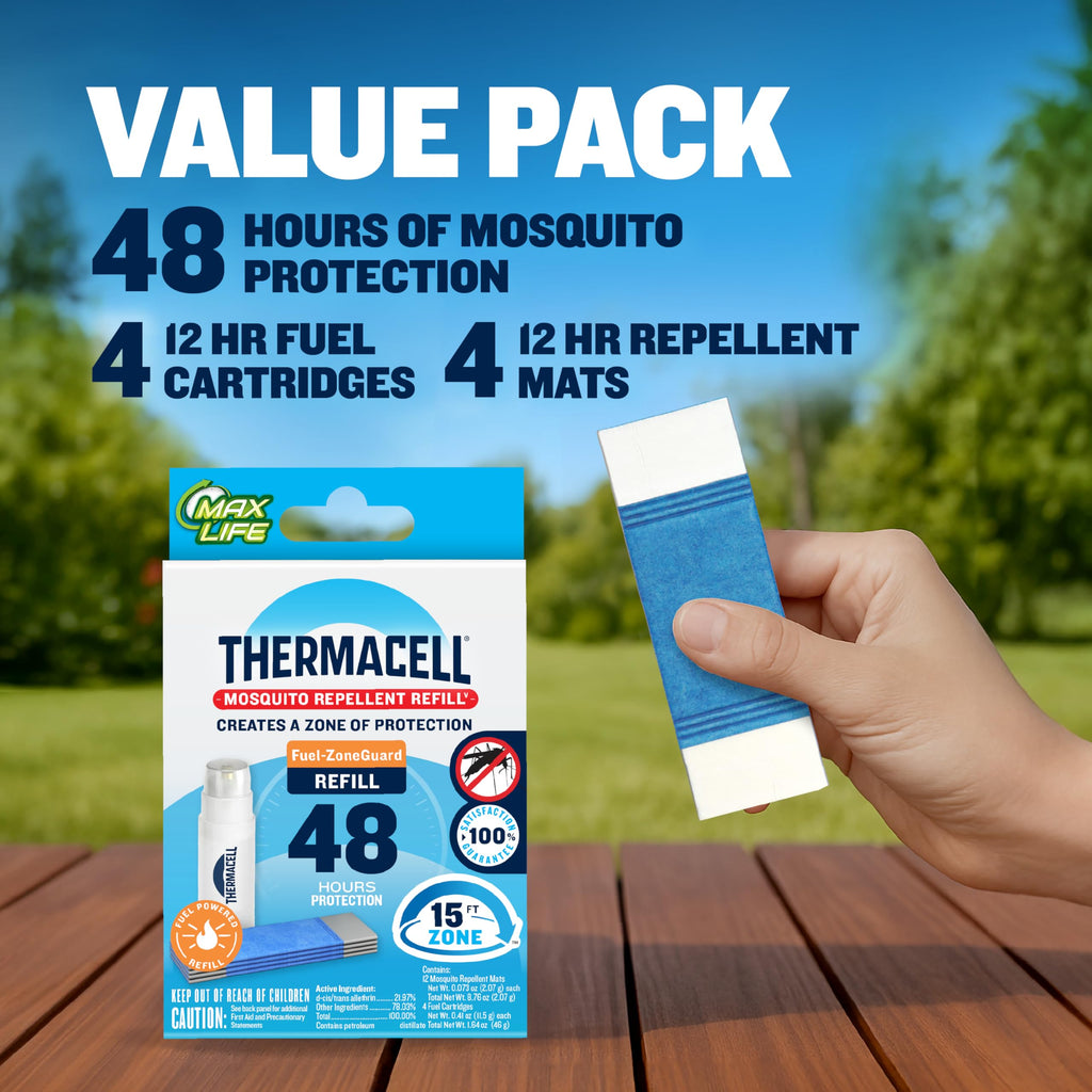 Thermacell Fuel-ZoneGuard Mosquito Repellent Max Life Refill; 15FT Zone of Scientifically Proven Outdoor Protection; Fuel-Powered; Patio Shield; 48-Hr Refill; Bug Spray Alternative; Scent Free