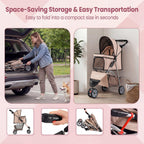 Giantex 3 Wheel Foldable Dog Stroller for Small Dogs Cats, Lightweight Pet Stroller with Lockable Wheels, One-Hand Quick Fold, Mesh Windows, Safety Leash & Storage Basket, Pet Travel Stroller (Beige)