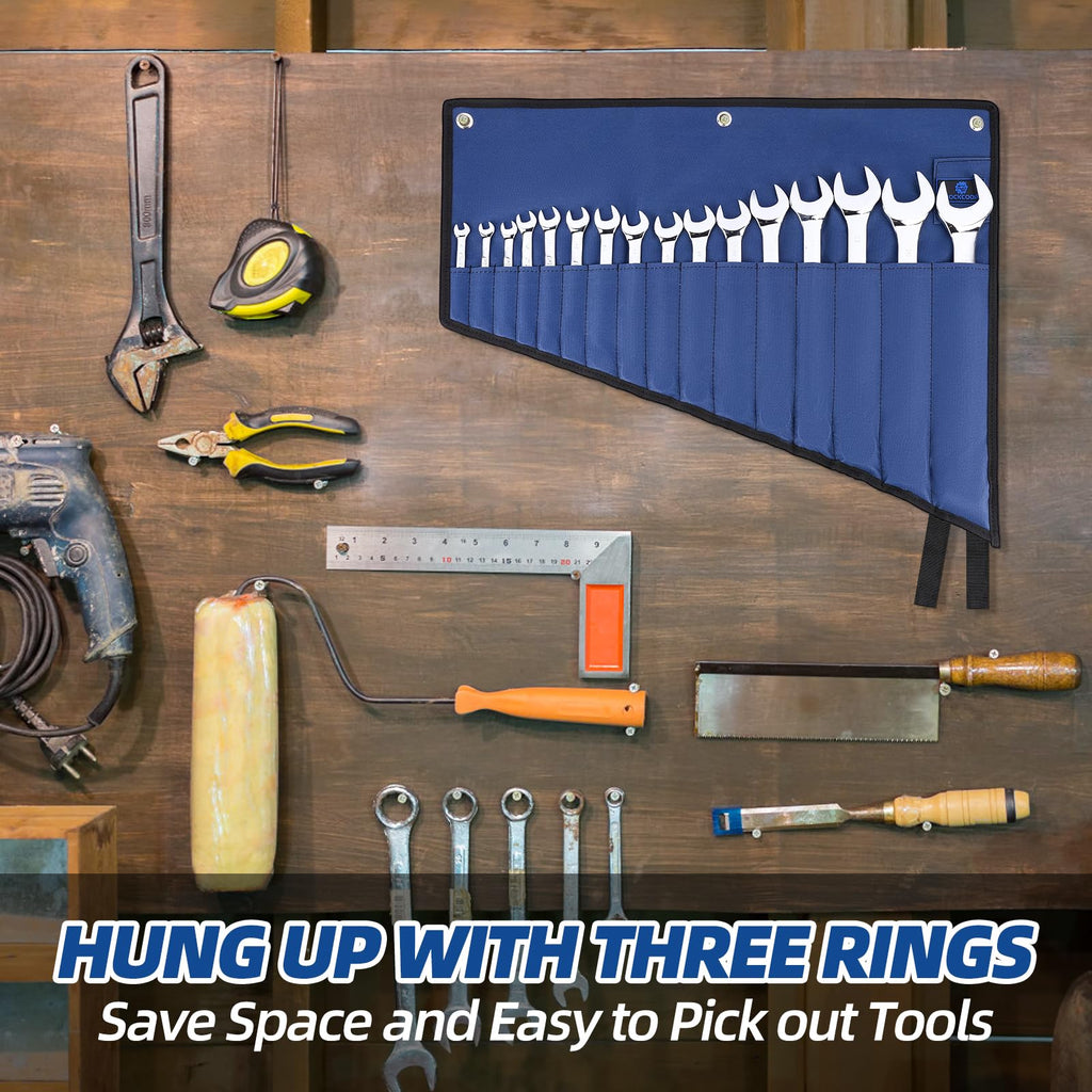 ROCKCOON 16 Pockets Wrench Roll Organizer (Blue+Green)