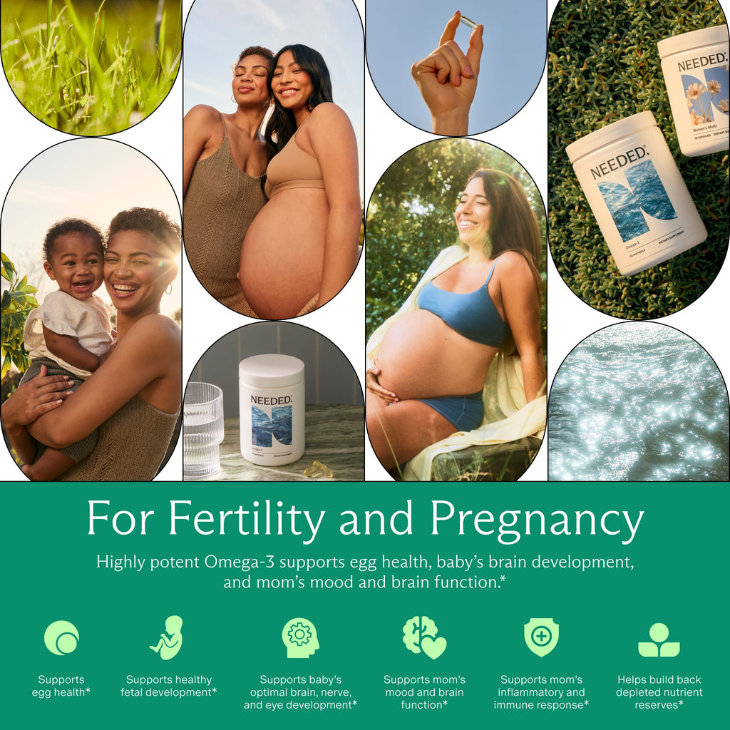 Needed. Prenatal Omega-3 - High Potency Dose of Sustainably Sourced Fish Oil, 1000mg DHA, 1000mg EPA, Encased in a Gelatin-Free, Plant-Based Softgel Shell