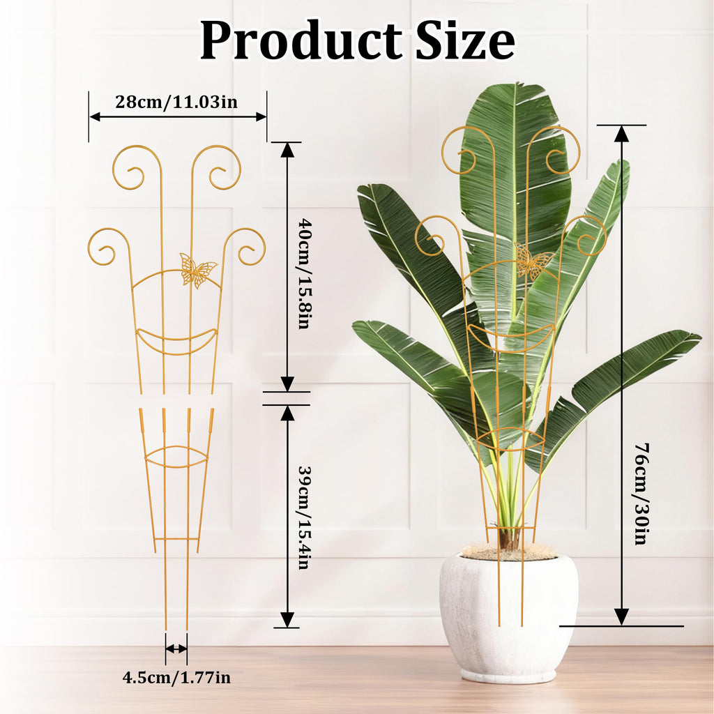 Xhwlgbal 2 Pcs 30'' Monstera Plant Trellis for Pots, Metal Garden Trellis for Outdoor Plant Climbers, Expandable Houseplant Support with Butterfly Design for Monstera Ivy Hoya Vine, Gold