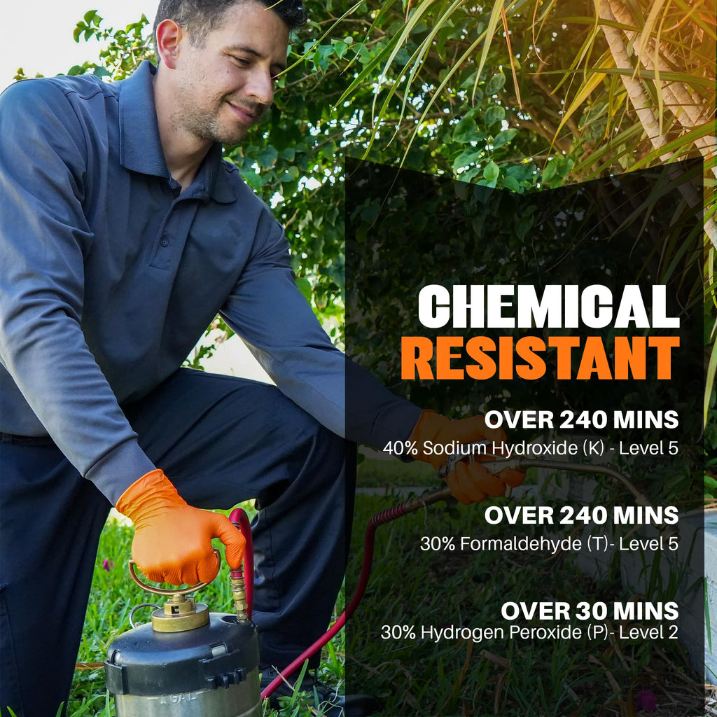 GRIPXX Herkules Grip Heavy Duty 8Mil Orange Nitrile Gloves,3D Raised Diamond Texture-Latex & Powder Free-Industrial, Mechanic (10, Large)