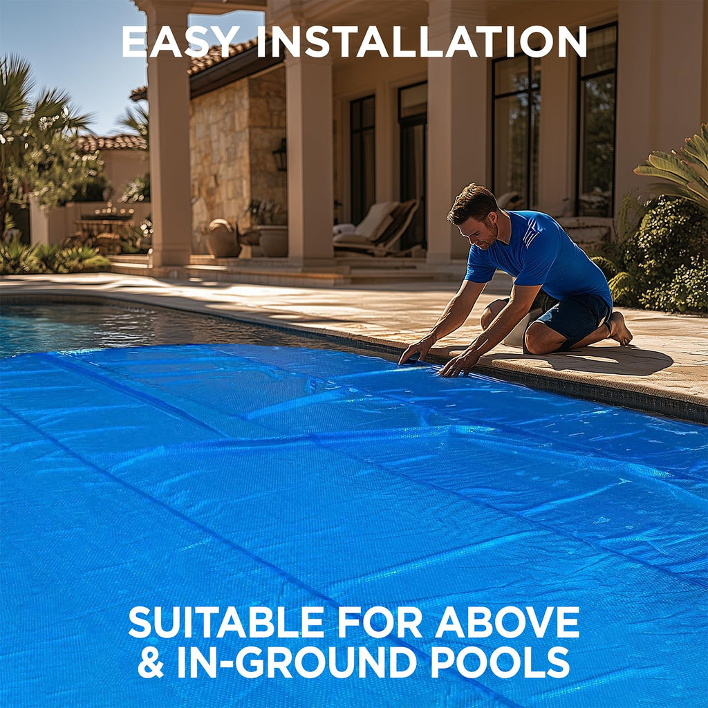 15' x 30' Oval Solar Cover for Inground and Above Ground Pools, 12 Mil - Premium Heavy Duty Solar Blanket for Above Ground Pool, Blue - Made in USA