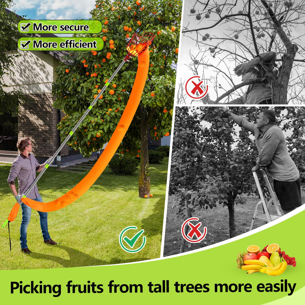 UQM 12.8FT Fruit Picker Pole Adjustable with Basket Harvest Bag