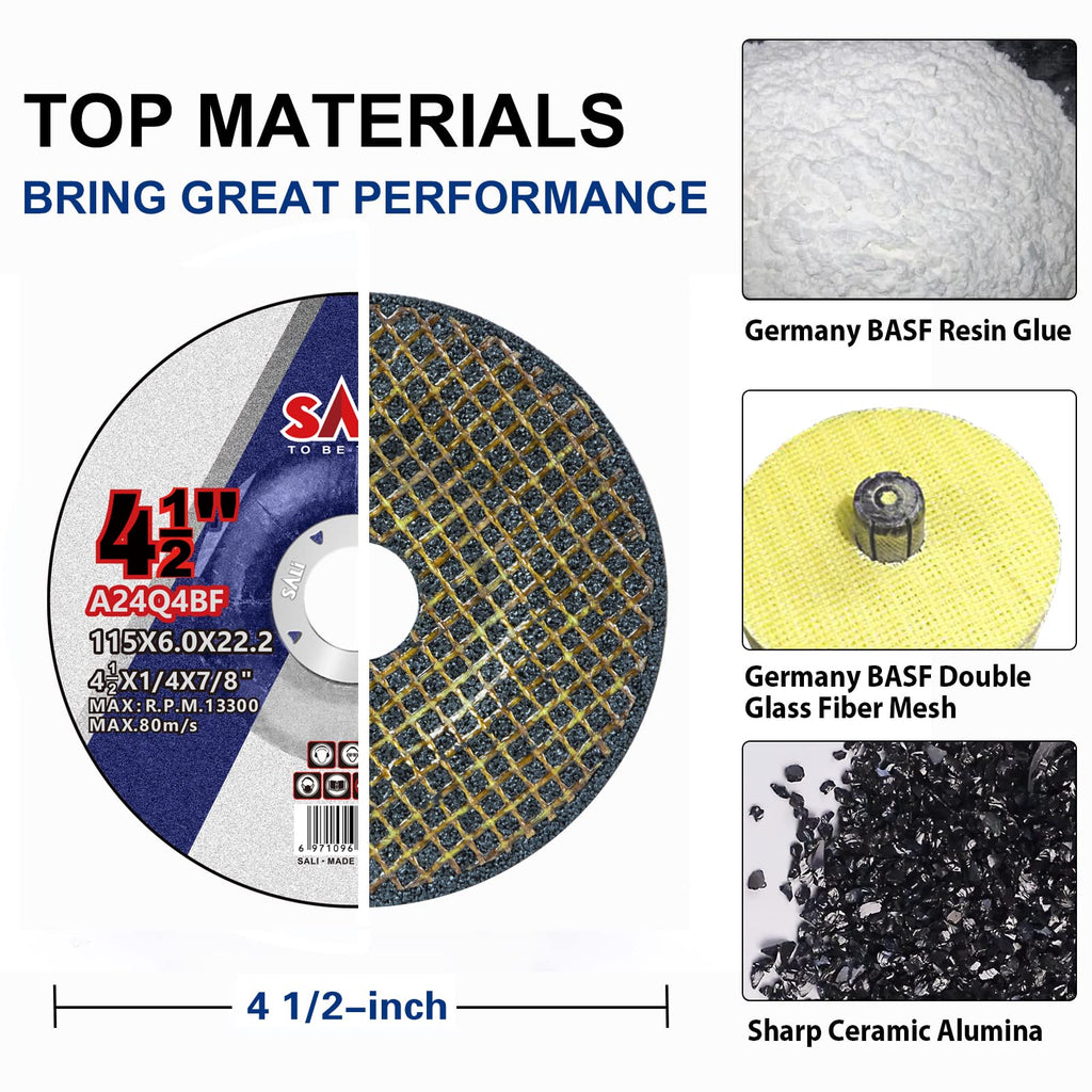 SALI 5 Pack 4-1/2 Inch Grinding Wheels for General Purpose Metal & Stainless Steel, Aluminum Oxide Grinding Disc for Angle Grinder, Depressed Center 4.5" * 1/4" * 7/8"(115 * 6.0 * 22.2 mm)