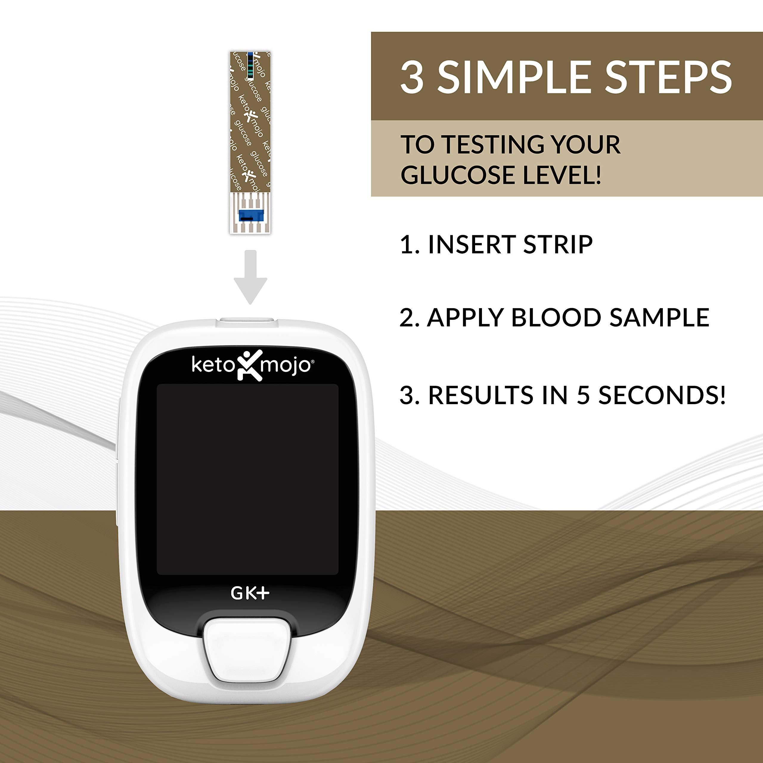 KETO-MOJO Blood Glucose and Ketone Test Strips Combo Pack | 60 Glucose + 60 Ketone Strips (120 Count) | for Use Only with GK+ Meter