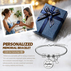 HAPPARY Silver Bracelets for Women Men,Custom Memory Bracelets for Loss Loved One with Name Dates,Personalized Adjustable Bracelet,Sympathy Bracelet for Loss of Husband,Memorial Angel Charms Keepsake