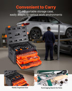 VEVOR Mechanics Tool Set and Socket Set, 450 Pcs, 1/4, 3/8 and 1/2 inch Drive Deep and Standard Sockets, SAE Metric Mechanic Tool Kit with Bits, Wrenches, Accessories, Storage Case with Orange Drawer
