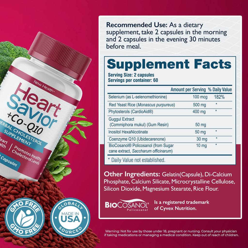 Natural Supplement with CoQ10, Red Yeast Rice, Niacin, Policosanol and Guggul. The Natural Way. by New Health Plus 60 MG Co-Q10 (120 caps)