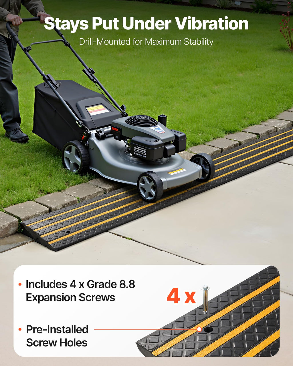 VEVOR Car Driveway Rubber Curb Ramp, 1 Pack 4FT Long Heavy Duty Low Profile Slope Ramps, 2.6’’ Rise, 33069 lbs Load Capacity, Reflective Safety Strips, for Vehicles, RVs, and Wheelchairs