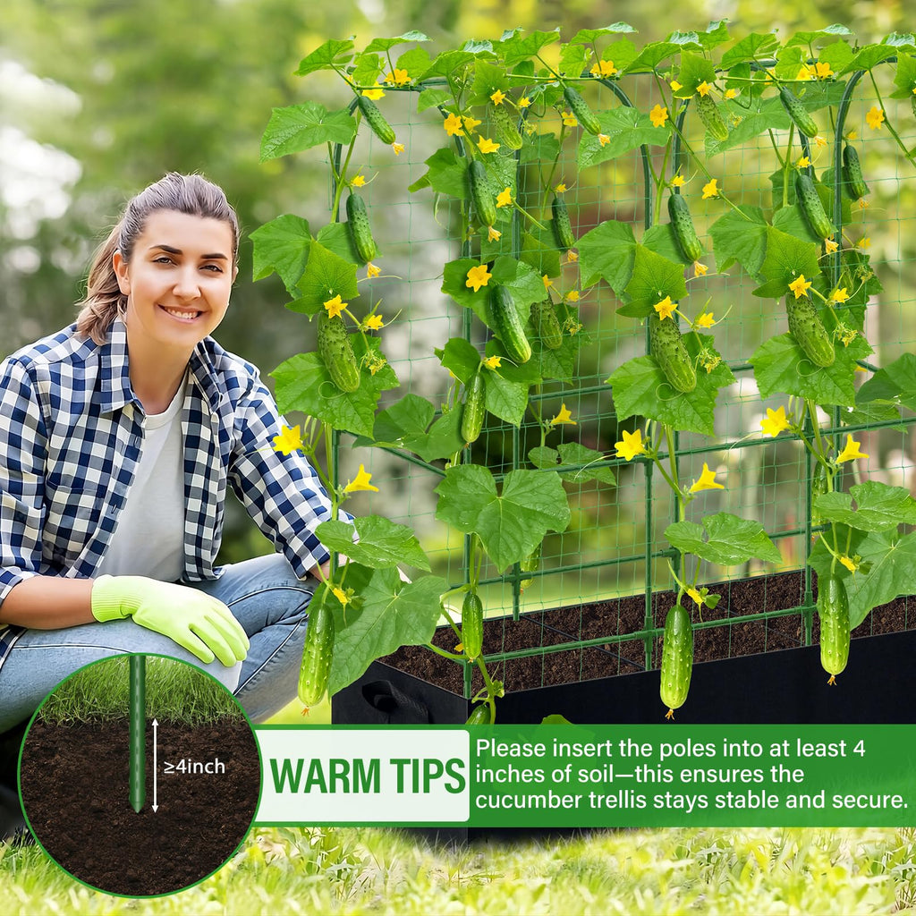 Sunwinx Garden Cucumber Trellis for Climbing Plants Outdoor with Grow Bag, 65x50 Inch Large U-Shaped Cucumber Trellis for Raised Bed, Metal Arch Plant Trellis for Vegetable Grape Pea Bean Vine Squash