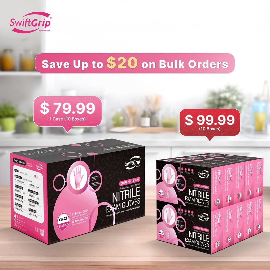 SwiftGrip Pink Disposable Gloves, X-Small, Disposable, Latex-Free, Food-Safe, Powder-Free, 1000-ct Case