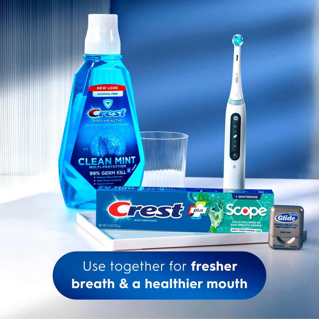 Crest + Scope Whitening Toothpaste - Pack of 3, 5.4 Oz Tubes - Anticavity Fluoride Toothpaste, Fresh Breath, Kills Germs - Tartar Protection, Enamel Protection - Minty Fresh Flavor