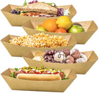 MotBach 100 Pack 3lb Kraft Paper Food Trays, Heavy-Duty Paper Food Boat Disposable Serving Basket Tray for French Fries Nachos Snack Hot Dog Taco BBQ Popcorn Party Picnic Wedding Party (Brown)