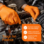 Inspire Heavy Duty Orange Nitrile Gloves | ULTRA 8 Mil Diamond Textured Grip | Industrial Mechanic Disposable Cleaning Gloves (1000, XXL)
