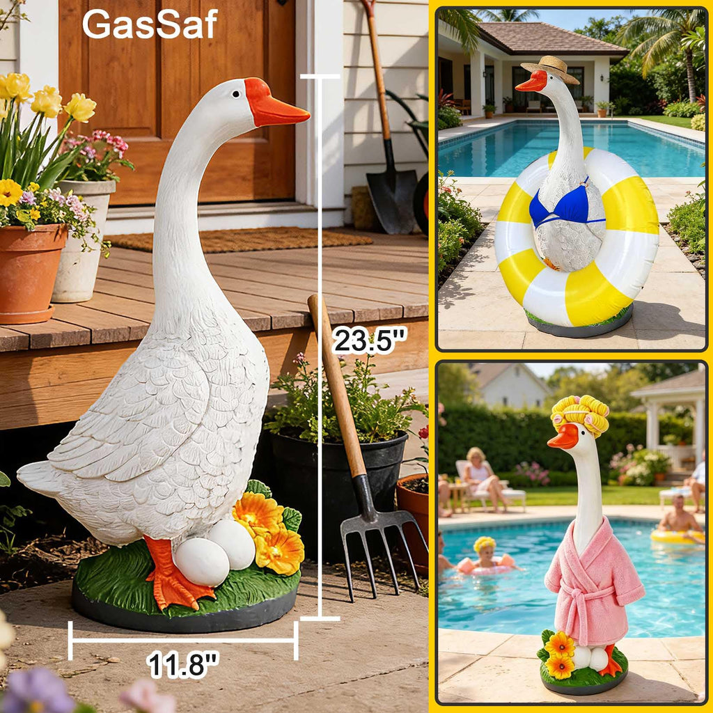 GasSaf 23" Large Porch Goose Garden Decor, Resin White Goose Statue Standing Independently, Vibrant Cygnus Figurine for Patio Balcony Lawn and Entryway Accent, Indoor and Outdoor Garden Sculpture