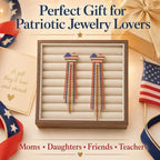 Tasunom American Flag Dangle Earrings for Women, Patriotic 4th of July Earrings, 14K Gold Plated CZ Crystal USA Flag Drop Earrings with S925 Post