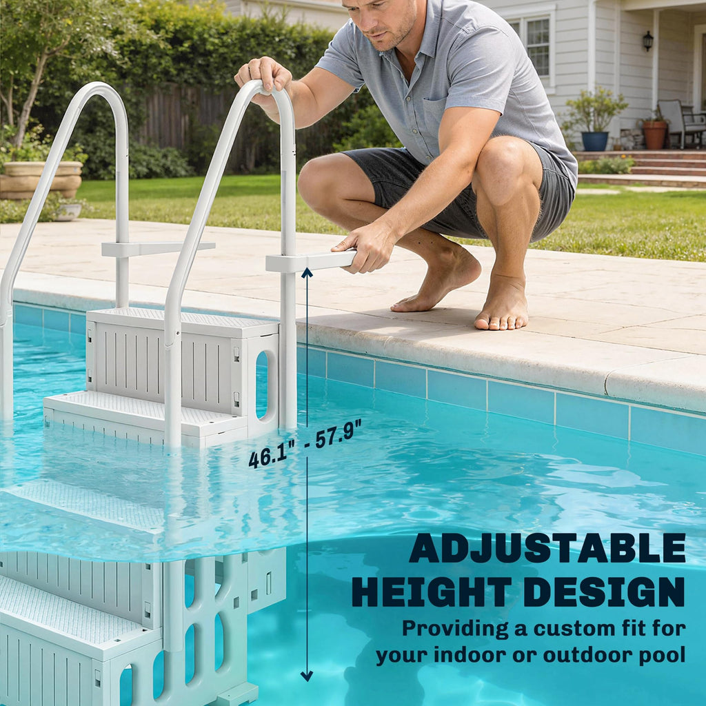 Outsunny 4-Step Swimming Pool Ladder, HDPE with Dual Handrails and Non-Slip Steps for Above Ground Pools, Entry/Exit Ladder, Fits 46.1" - 57.9" High Walls, 396 lbs. Load Capacity White