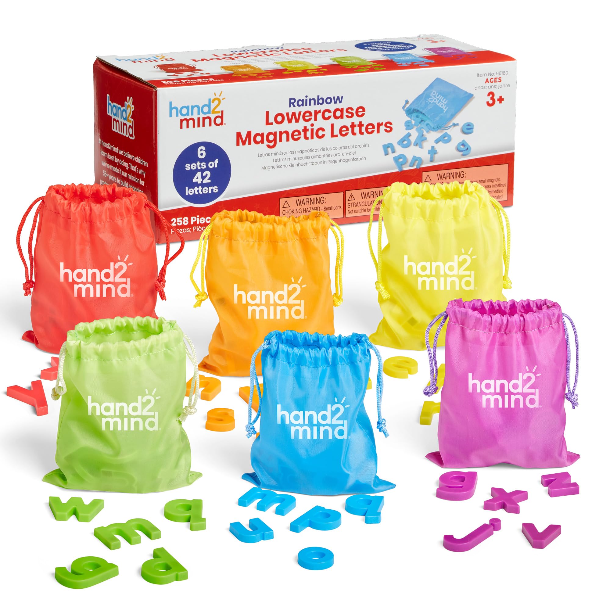 hand2mind Rainbow Lowercase Magnetic Letters, Plastic Magnetic Letters for Classroom, Alphabet Letters for Kids, Letter Recognition for Kindergarten, Word Building Letter Magnets for Kids (Set of 6)