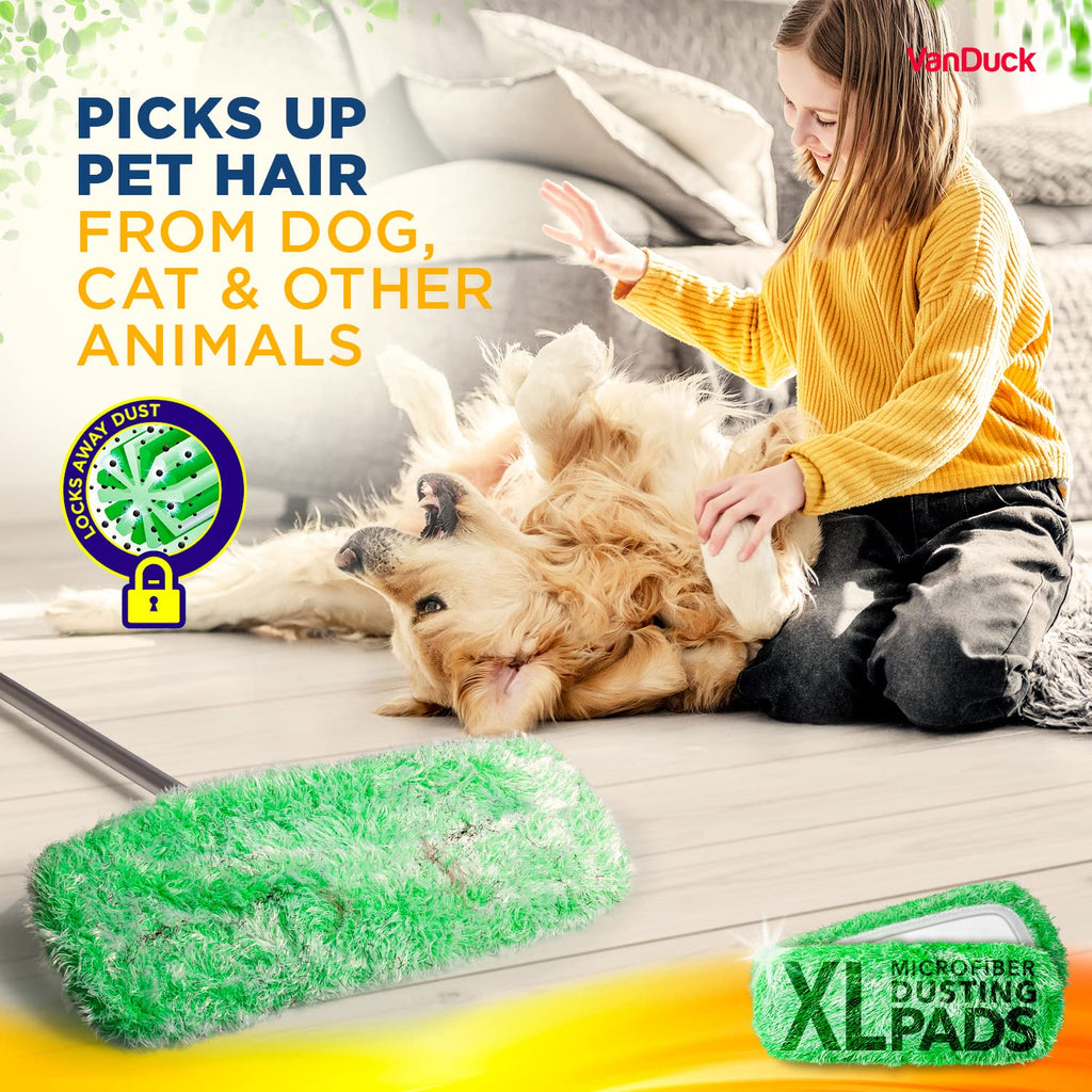 VanDuck XL Dust Mop Pads Compatible with Swiffer XL (4 Pack) - Extra Large Dry Pads Refills - Microfiber Covers Reusable Mop Heads (Handle is Not Included)