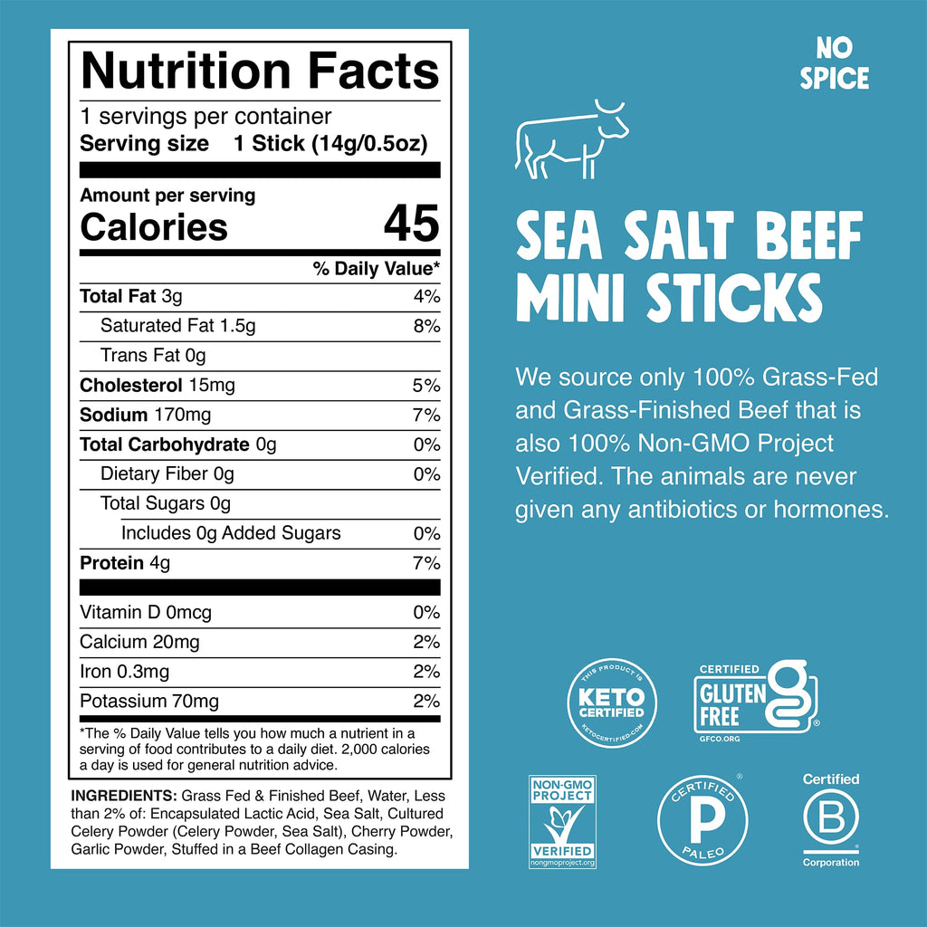 Chomps Sea Salt Beef Chomplings, Grass-Fed & Finished, 24ct, Protein Snack