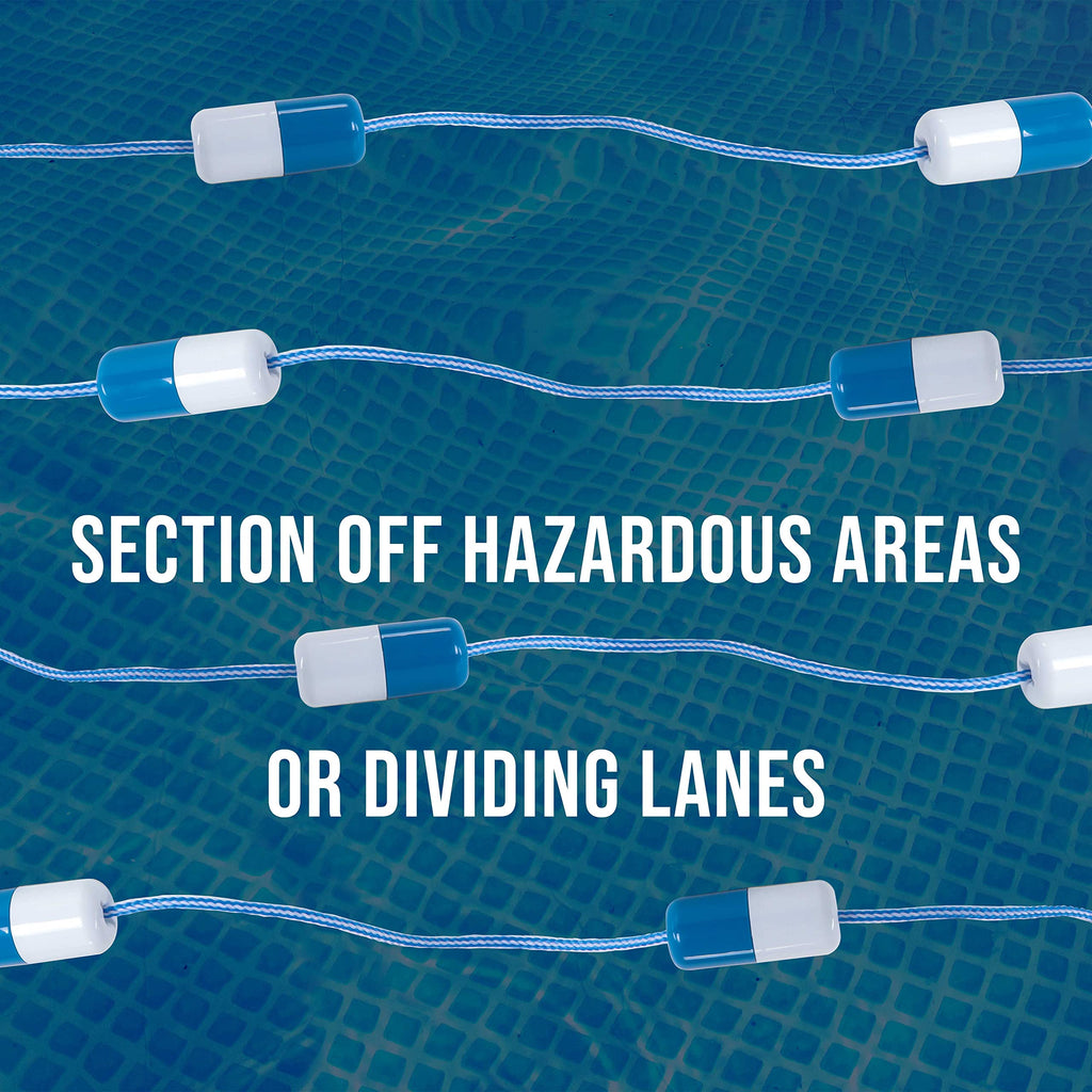 U.S. Pool Supply Pool Rope Floats To Divide Pool - Adjustable 16 to 20 Feet Safety Rope with Floating Buoys - Inground Swimming Shallow and Deep End Divider Barrier - Braided Polymer with Anchor Hooks