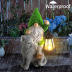 Garden Cat Gnome Decorations for Yard with Solar Lights,Resin Flocked Gnome