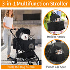 BLKMTY Dog Stroller 3-in-1 Folding Pet Stroller 4 Wheels Cat Strollers w/Storage Basket Dog Carrier Trolley One-Button Switch Travel Strollers with Safety Belt Detachable Carrier, Black