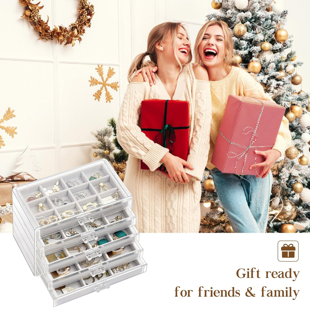 ProCase Earring Holder Organizer Jewelry Box with 5 Drawers, Grey