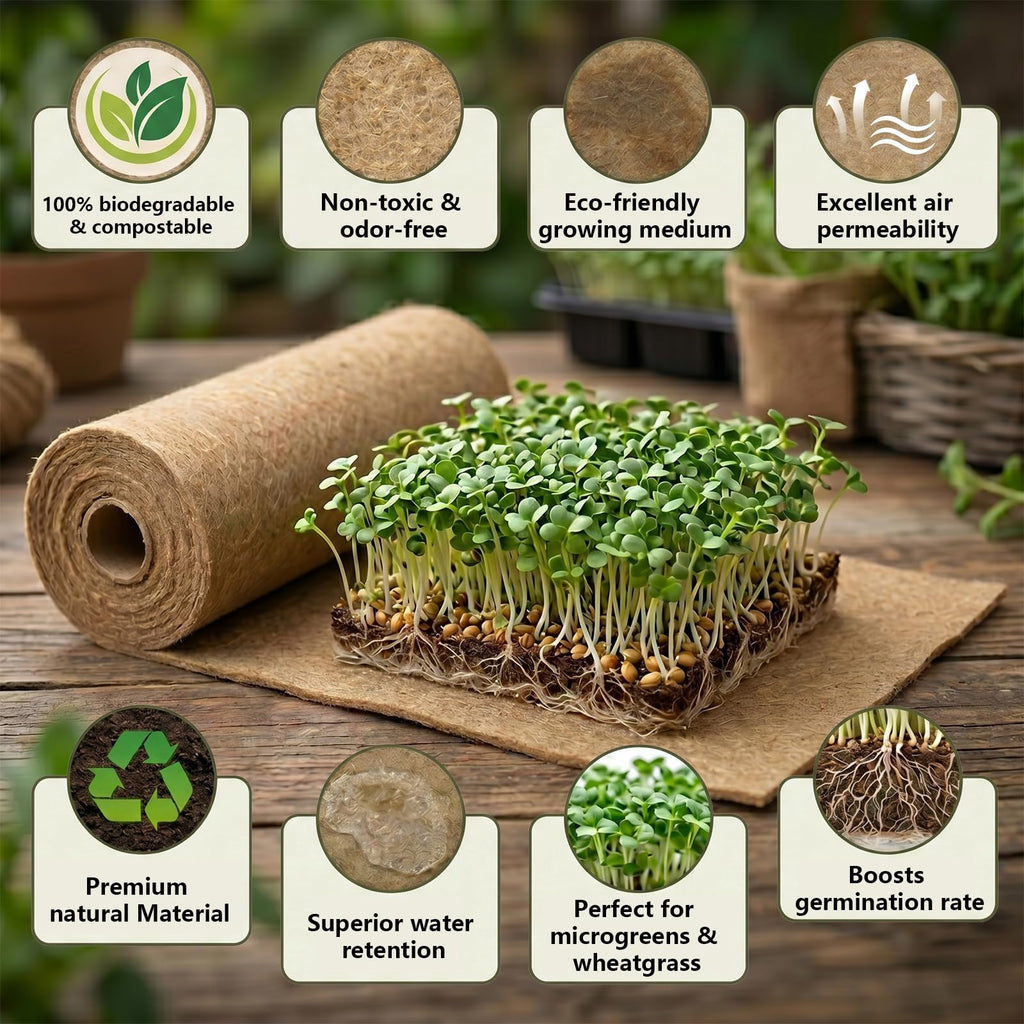 1Roll10" X 236"Microgreen Grow Mats,Natural Fiber Grow Mats,Hydroponic Growing Pads With Scissors and Tape Measure for Wheatgrass,Bean Sprouts,and Hydroponic Seed Growing Compatible with Growing Trays